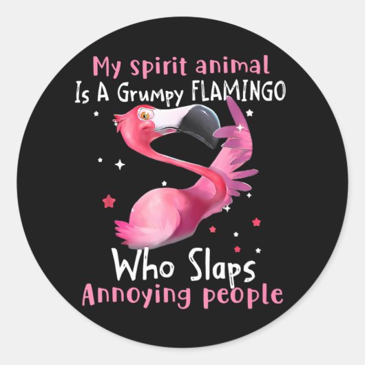 Flamingo Love Mijn geestdier is chagrijnig Flaming Ronde Sticker (Voorkant)