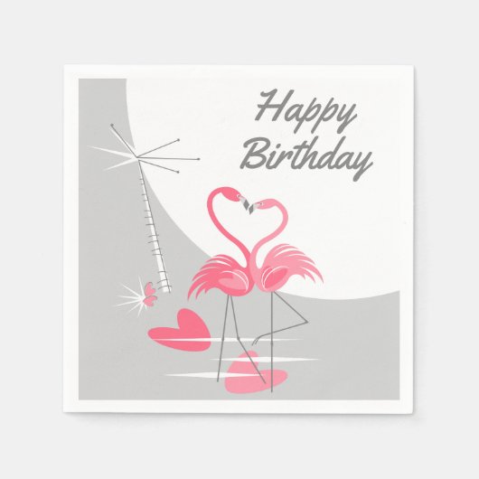 Flamingo Love Moon Birthday paper inapkins Servet (Voorkant)