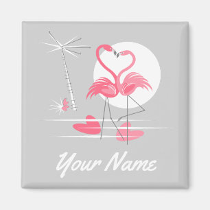 Flamingo Love Name magnet square Magneet