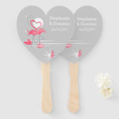 Flamingo Love Names Dates hand fan hart Handwaaier (Voorkant en achterkant)