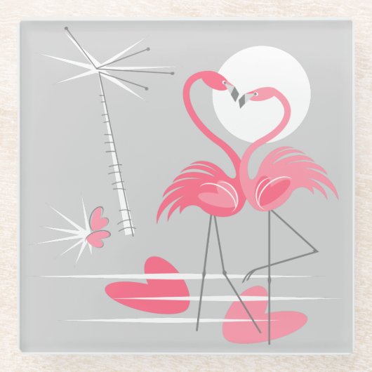 Flamingo Love onderzetter glass (Voorkant)
