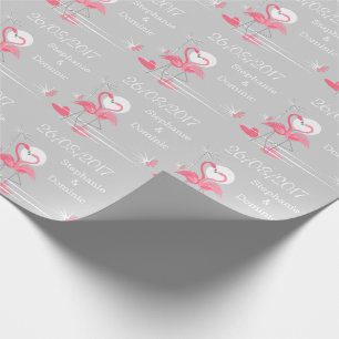 Flamingo Love Side Date Names wrapping paper Cadeaupapier
