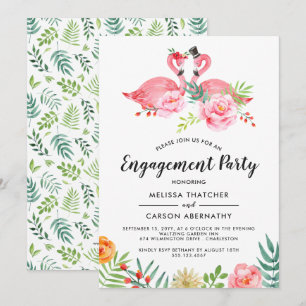 Flamingo Love   Waterverf Floral Engagement Party Kaart