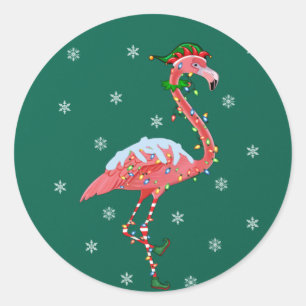 Flamingo Lover Xmas - cadeau voor kerstmis Elf Fla Ronde Sticker