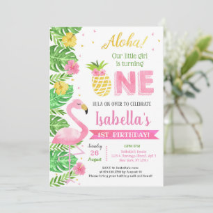 Flamingo Luau Tropical 1st Birthday Invitation Kaart