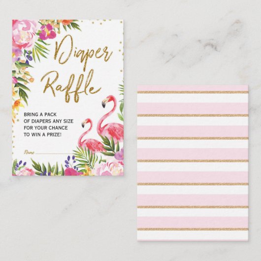 Flamingo Luier Raffle Baby Tropische Zomer Bloemen Informatiekaartje (Voorkant / Achterkant)