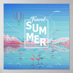 Flamingo, Magic Travel, Summer Tropical Zee Beach Poster
