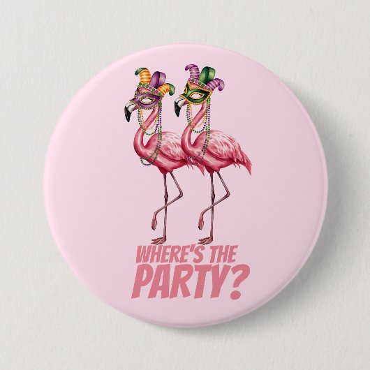 Flamingo Mardi Gras feestgangers Ronde Button 7,6 Cm (Voorkant)