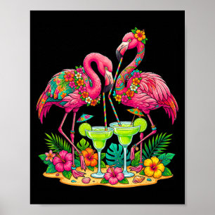 Flamingo Margaritas Bar Hawaiaanse Strand Meisjes Poster