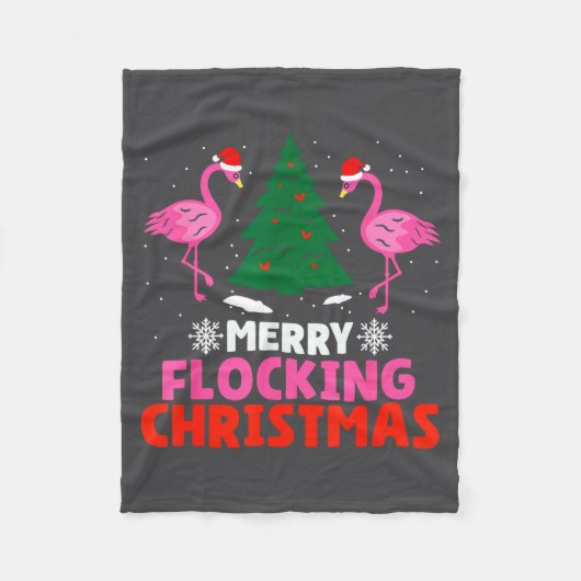 Flamingo Merry Flocking Christmas Funny Xmas Men W Fleece Deken (Voorkant)
