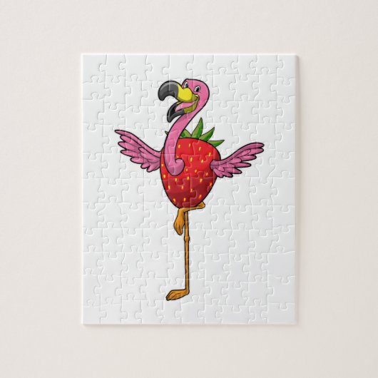 Flamingo met aardbei legpuzzel (Verticaal)
