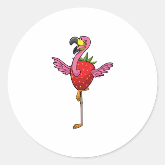 Flamingo met aardbei ronde sticker (Voorkant)