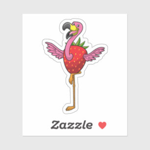 Flamingo met aardbei sticker