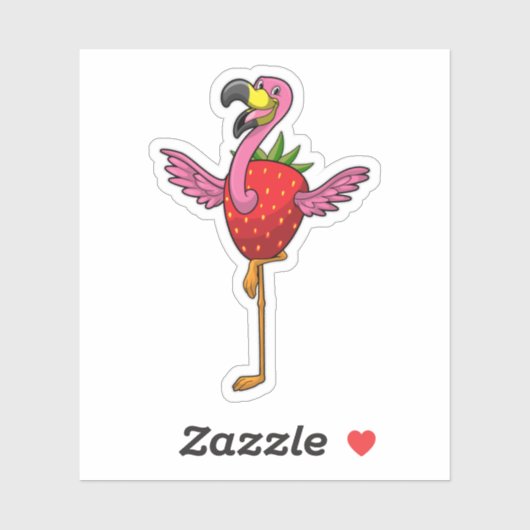 Flamingo met aardbei sticker (Vel)