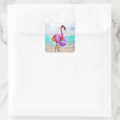 Flamingo met binnenband vierkante sticker (Tas)