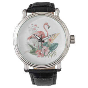 Flamingo Met Bloemen Horloge