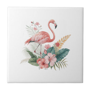 Flamingo Met Bloemen Tegeltje