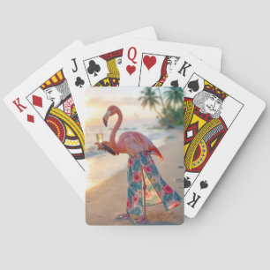 Flamingo Met Champagne Op Een Strand Pokerkaarten