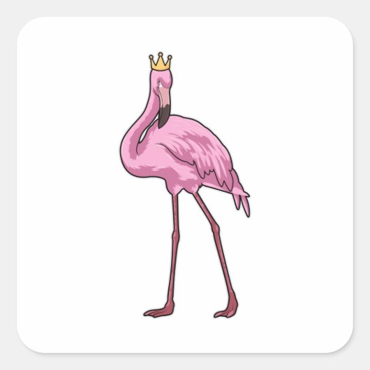 Flamingo met Crown Vierkante Sticker (Voorkant)