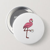 Flamingo met Cup Ronde Button 7,6 Cm (Voorkant /achterkant)