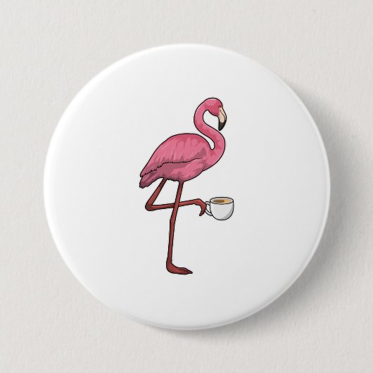 Flamingo met Cup Ronde Button 7,6 Cm (Voorkant)