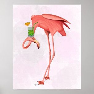Flamingo met een cocktail poster