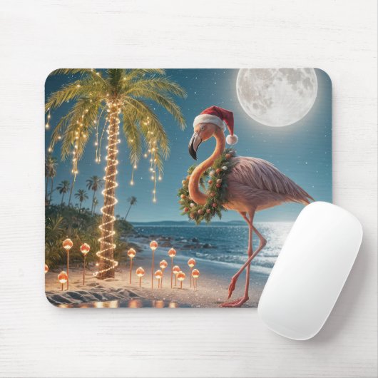 Flamingo met een kerstkrans muismat (Met muis)