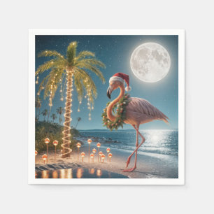 Flamingo met een kerstkrans servet