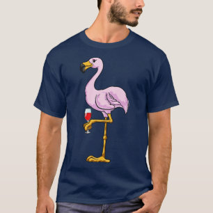 Flamingo met glas rode wijn t-shirt