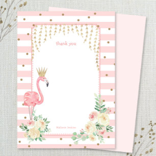 Flamingo met gouden kroon bedankkaart kaart
