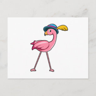 Flamingo met hoed en veer briefkaart