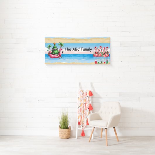 Flamingo met kerstboom in juli spandoek (Insitu)