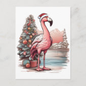 Flamingo met kerstmuts naast de kerstboom briefkaart (Voorkant)