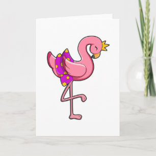 Flamingo met kroon en rok kaart