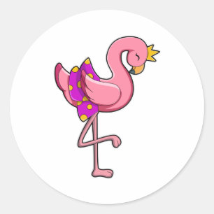 Flamingo met Kroon & Skirt Ronde Sticker