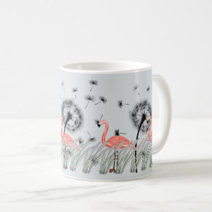 Flamingo met Oranje paardenbloem en rode graskunst Koffiemok