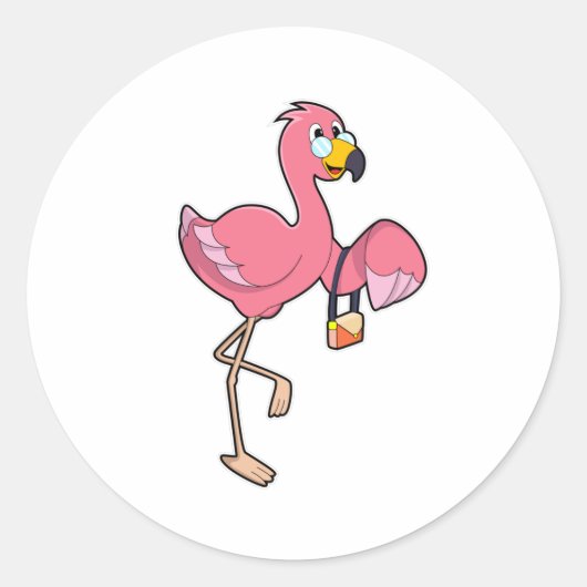 Flamingo met paars ronde sticker (Voorkant)