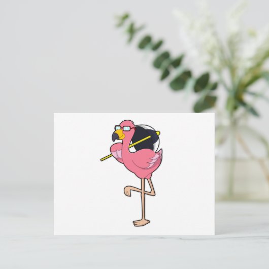 Flamingo met paraplu briefkaart (Staand voorkant)
