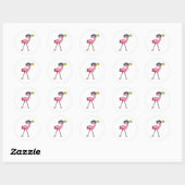Flamingo met Pet & Veer Ronde Sticker (Vel)