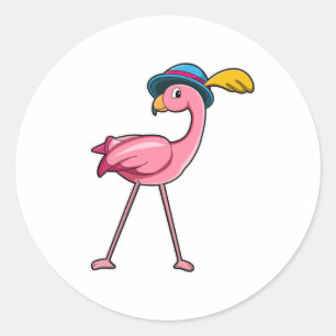 Flamingo met Pet & Veer Ronde Sticker