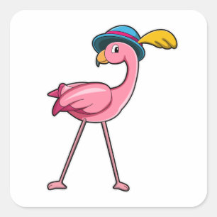 Flamingo met Pet & Veer Vierkante Sticker