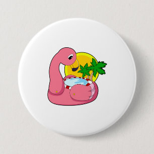 Flamingo met pool ronde button 7,6 cm