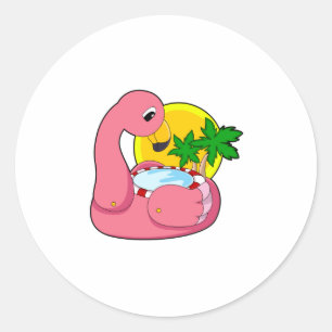 Flamingo met pool ronde sticker
