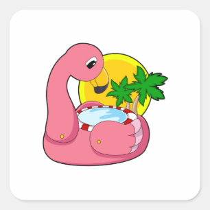 Flamingo met pool vierkante sticker