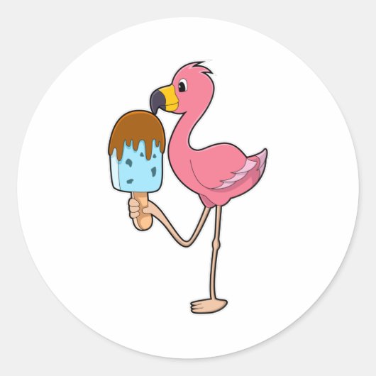 Flamingo met Popsicle Ronde Sticker (Voorkant)