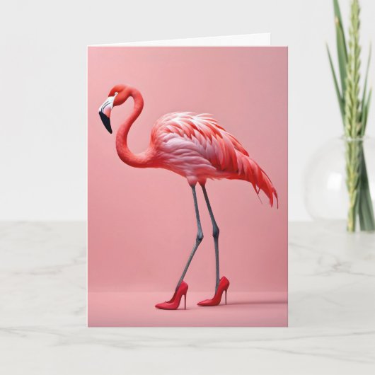 Flamingo met rode schoenen kaart (Voorkant)