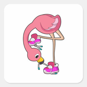 Flamingo met schoenen vierkante sticker