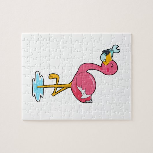 Flamingo met vis legpuzzel (Horizontaal)