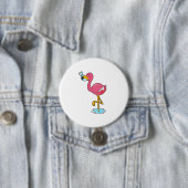 Flamingo met vis ronde button 7,6 cm (In situ)