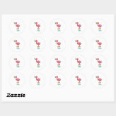 Flamingo met vis ronde sticker (Vel)